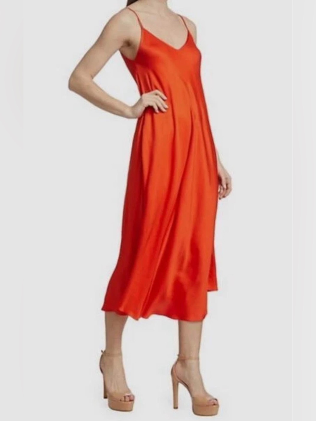 L'agence Women's Orange Lorraine Sleeveless Trapeze Midi Dress Size Xs